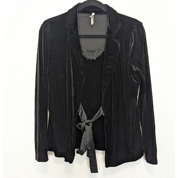 White Stag Jacket Set Womens Medium Black Velvet Lace Satin - Picture 1 of 12